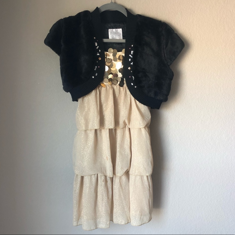 🟣 Justice Girls Size 16 Gold Shimmer Dress And shrug